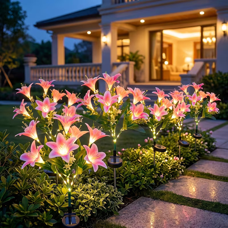Outdoor Power Outlet Solar - Solar Lily Flower Lawn Lights IP65